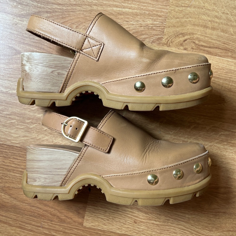 Sorel Roam'n RVT Women's Clog Tan Leather Slingback Platform Studded Boho Size 8